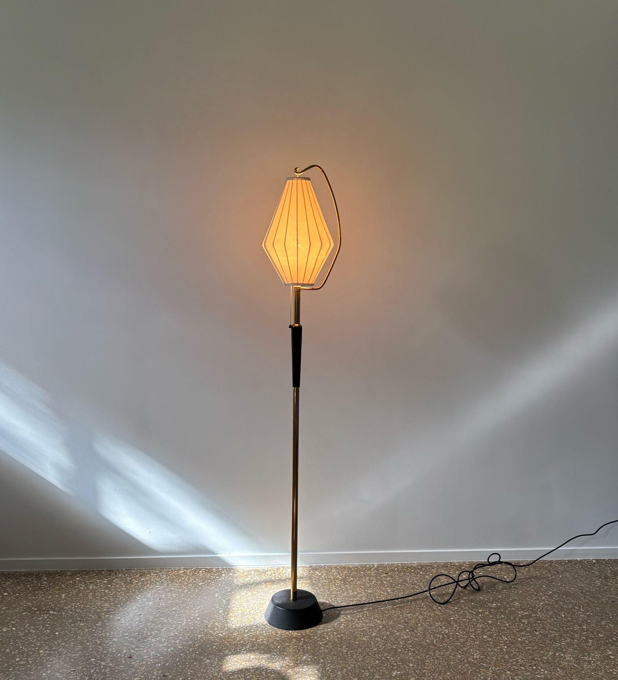 1950s_Swedish_Floor_Lamp_Attributed_to_Hans_Bergström,_Brass,_Cast_Iron_and_Textile