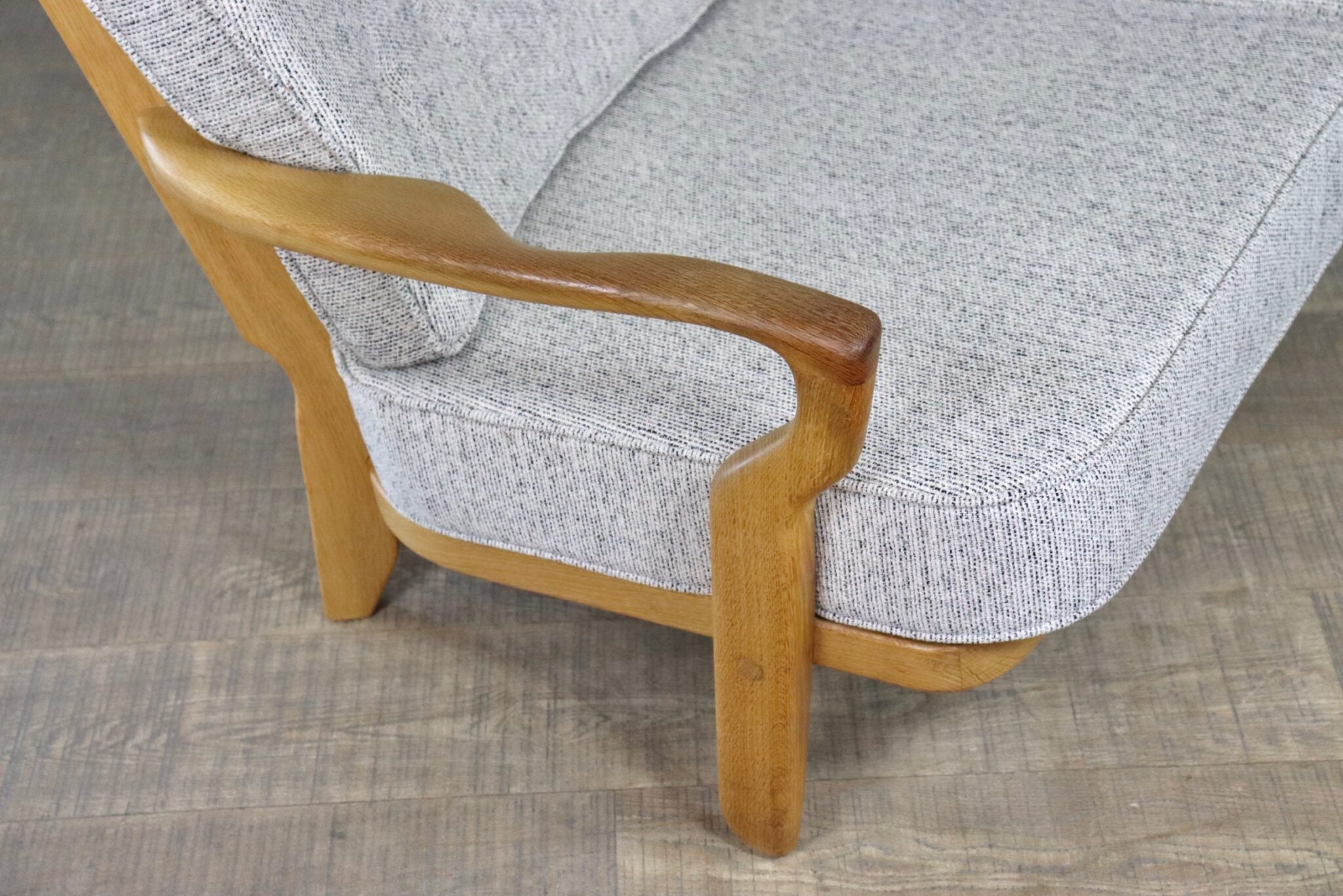 Rare_Guillerme_&_Chambron_solid_oak_sofa,_France_1960s