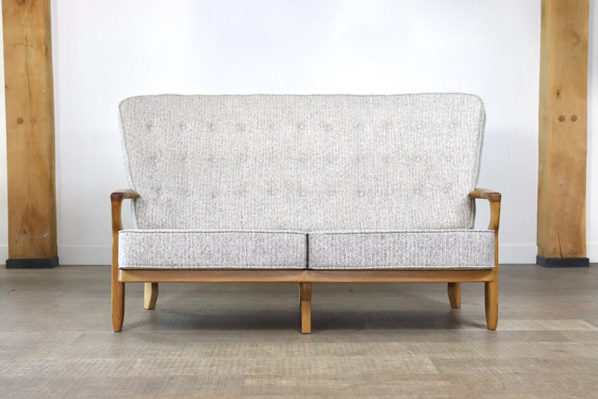 Rare_Guillerme_&_Chambron_solid_oak_sofa,_France_1960s