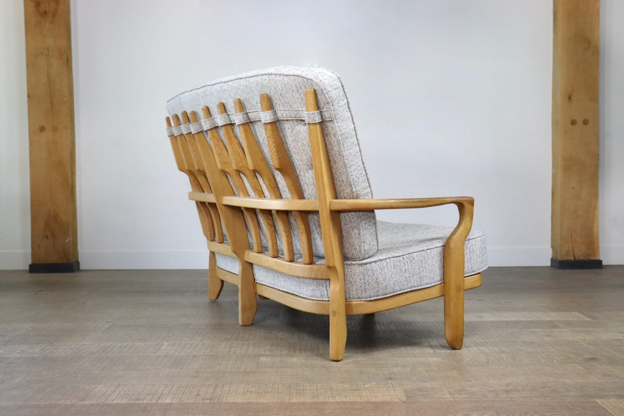 Rare_Guillerme_&_Chambron_solid_oak_sofa,_France_1960s