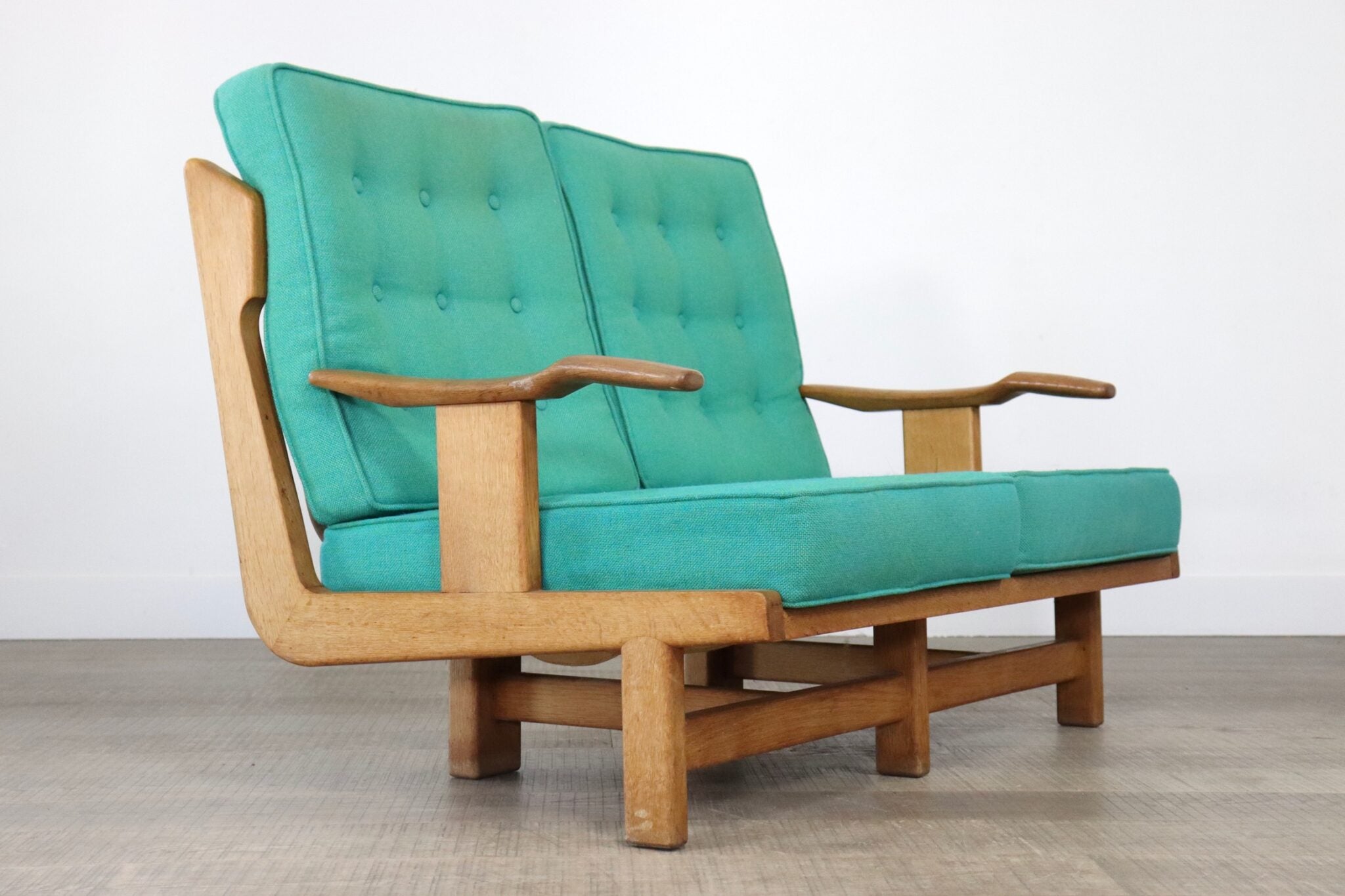 Rare_Guillerme_et_Chambron_solid_oak_sofa,_France_1960s