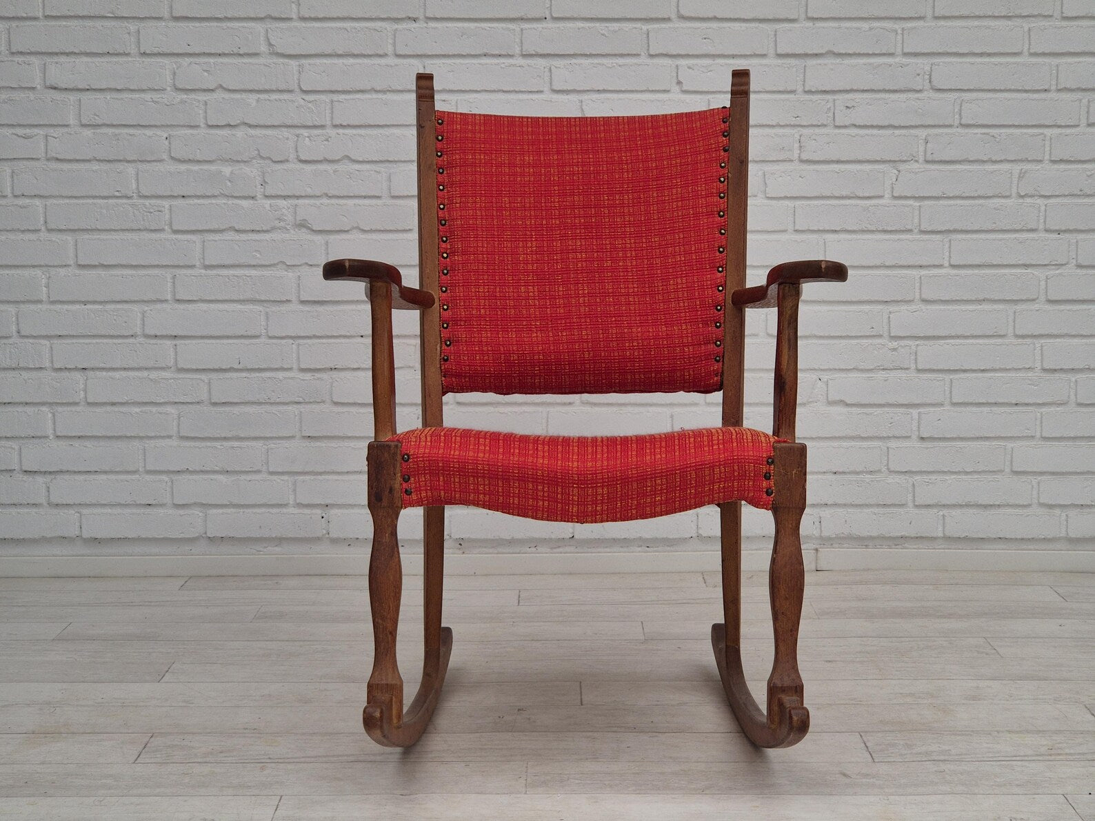 Danish_Oak_Rocking_Chair_in_Red_Wool,_1960s