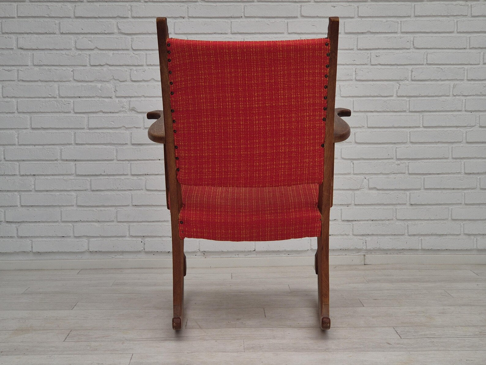 Danish_Oak_Rocking_Chair_in_Red_Wool,_1960s