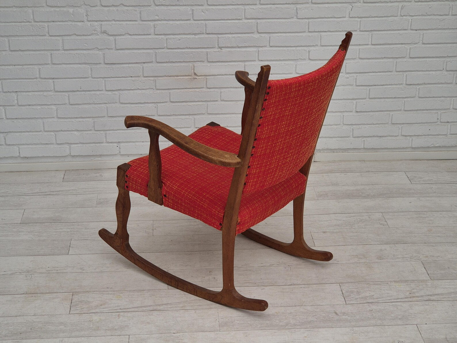Danish_Oak_Rocking_Chair_in_Red_Wool,_1960s