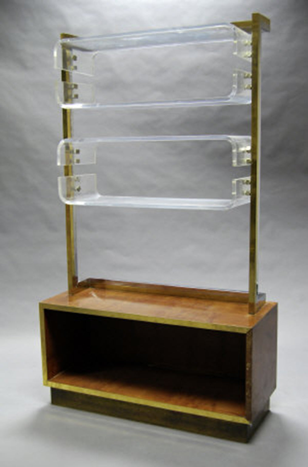 Romeo_Rega_Burl_Walnut_Shelving_Unit_with_Lucite_Shelves,_Italy_1970s
