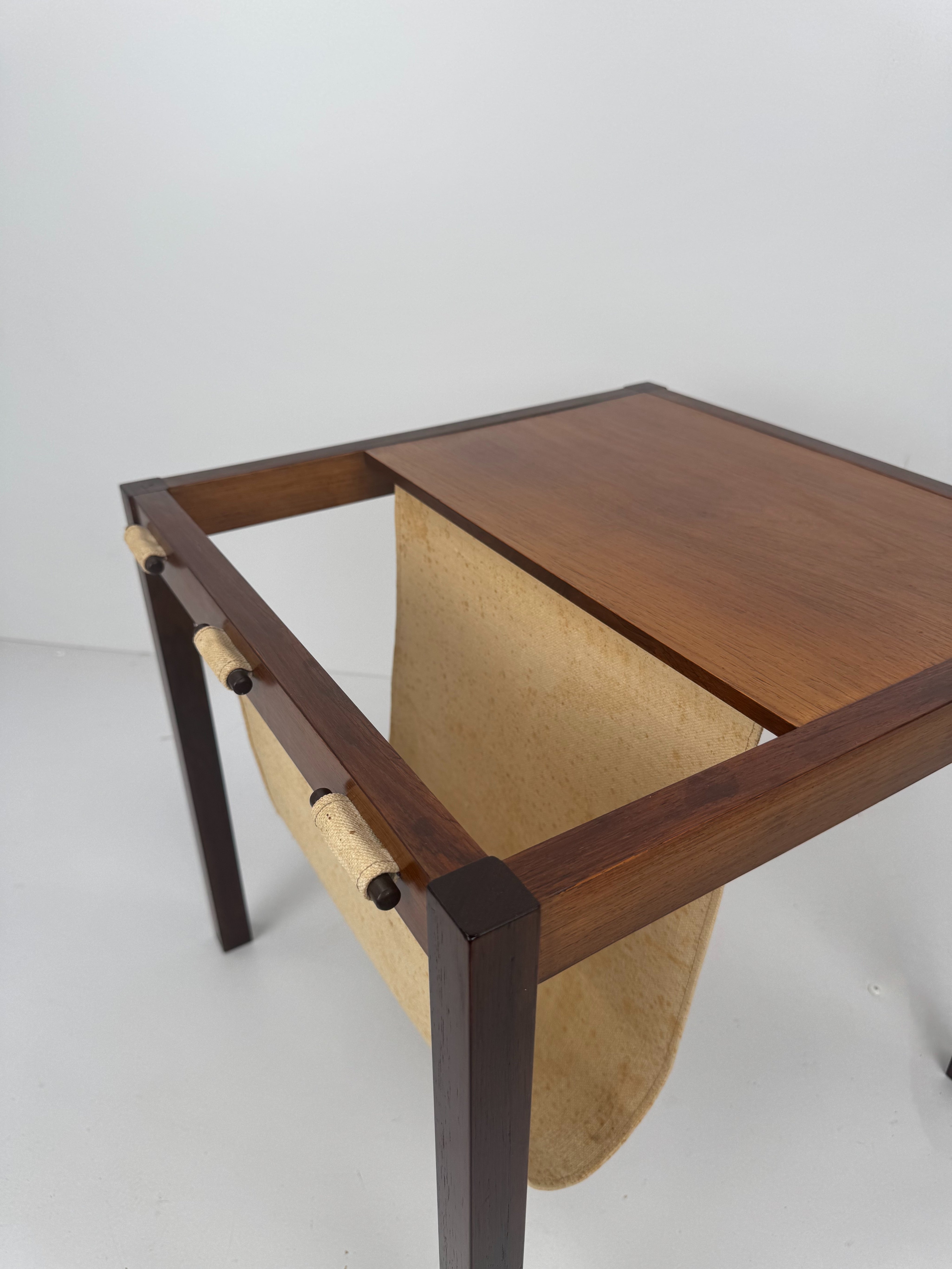 Rosewood_Magazine_Side_Table_with_Canvas_Sling,_Denmark,_1960s