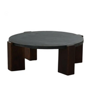 Round_Brutalist_Coffee_Table_in_Oak_&_Slate,_French_Mid-Century_Modern,_1970s