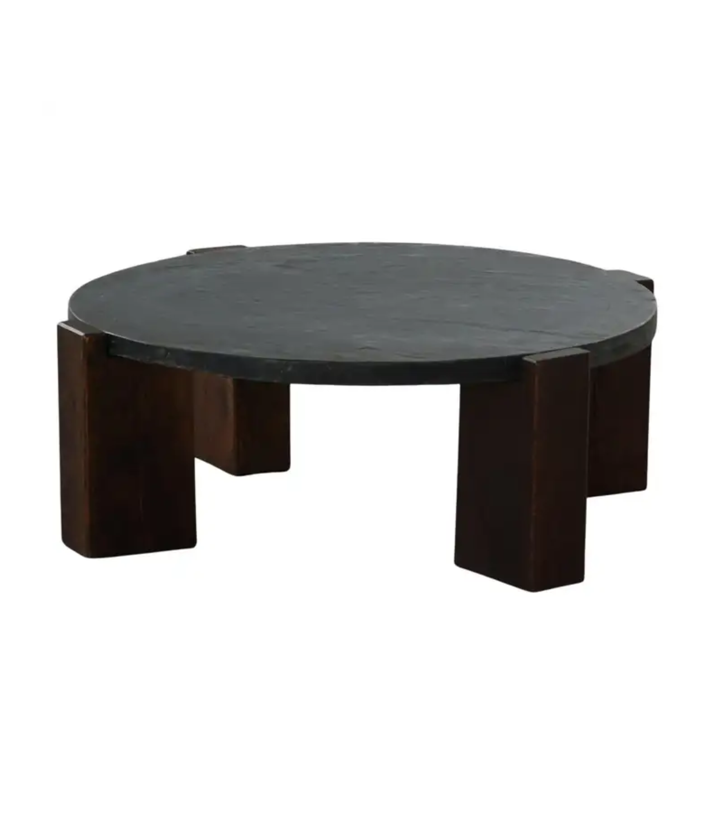 Round_Brutalist_Coffee_Table_in_Oak_&_Slate,_French_Mid-Century_Modern,_1970s