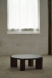 Round_Brutalist_Coffee_Table_in_Oak_&_Slate,_French_Mid-Century_Modern,_1970s
