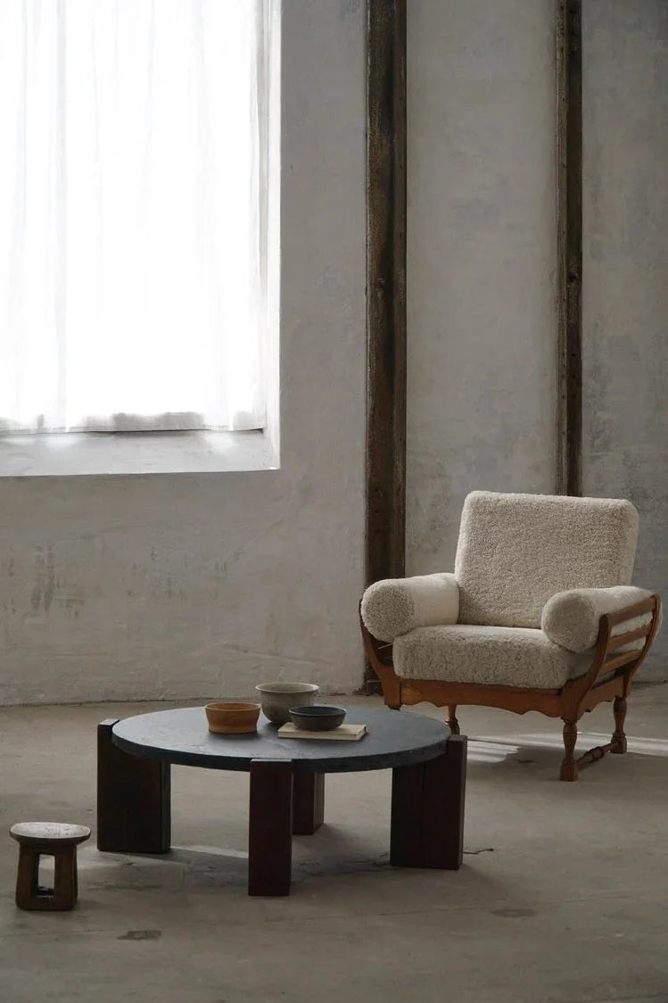 Round_Brutalist_Coffee_Table_in_Oak_&_Slate,_French_Mid-Century_Modern,_1970s