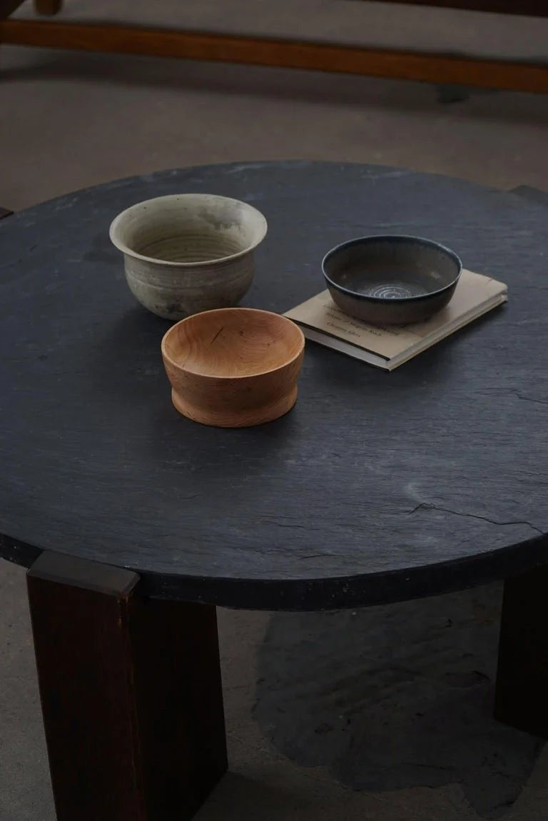 Round_Brutalist_Coffee_Table_in_Oak_&_Slate,_French_Mid-Century_Modern,_1970s