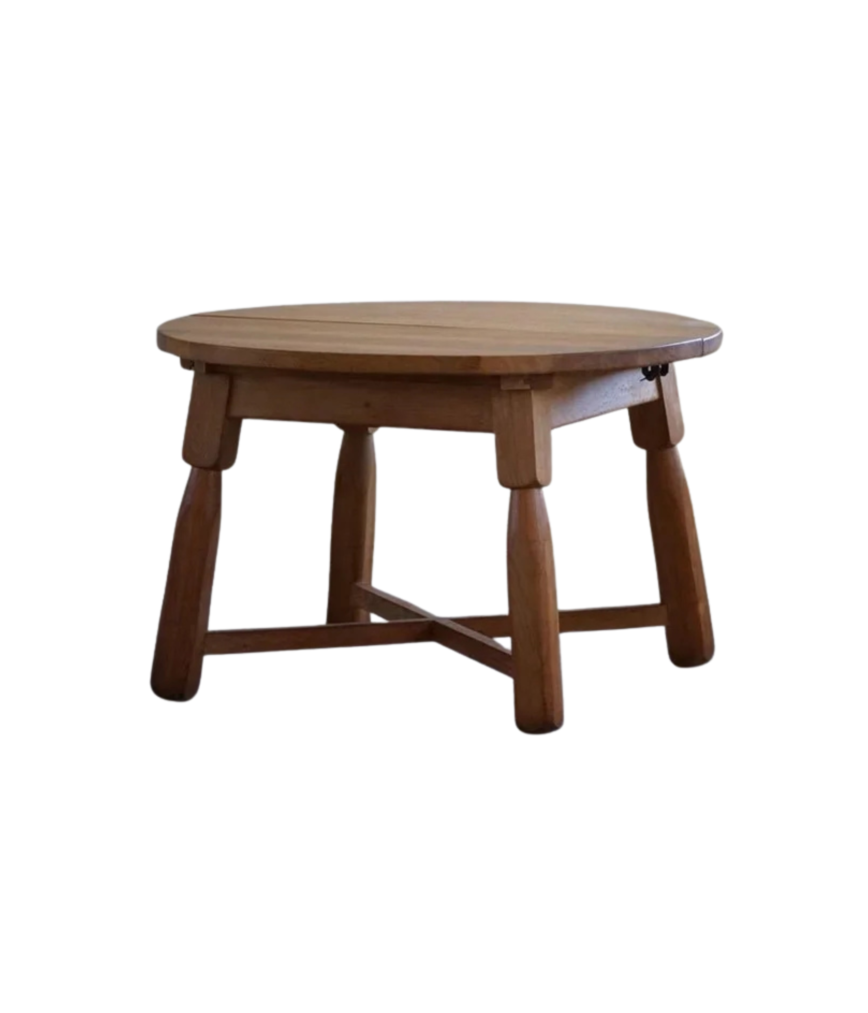 Round_French_Brutalist_Oak_Dining_Table_with_Extension_Leaf,_France_1960s