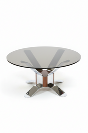 1980s_German_Round_Dining_Table_in_Solid_Teak_and_Chrome_Steel