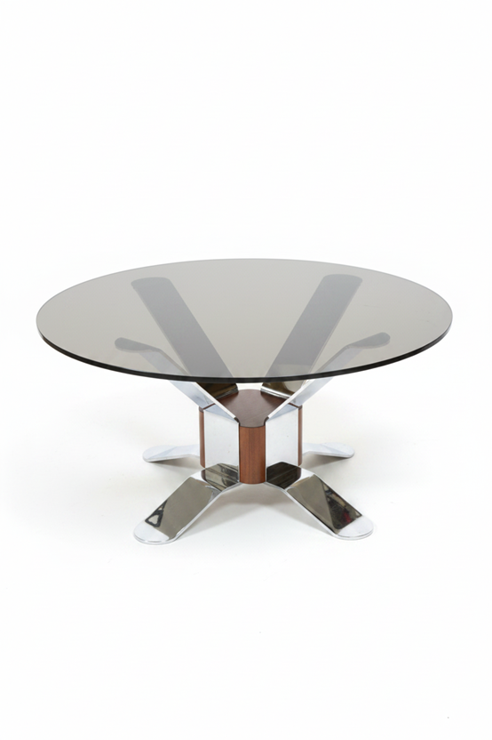 1980s_German_Round_Dining_Table_in_Solid_Teak_and_Chrome_Steel