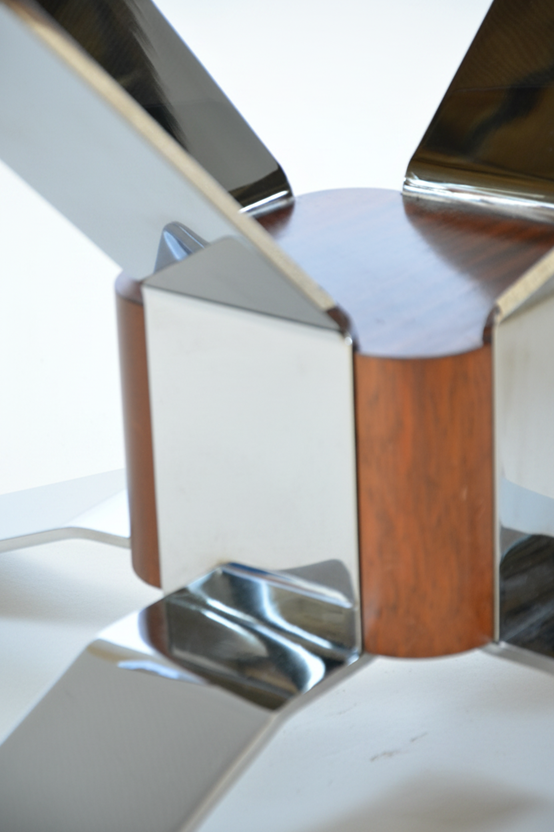 1980s_German_Round_Dining_Table_in_Solid_Teak_and_Chrome_Steel