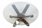 1980s_German_Round_Dining_Table_in_Solid_Teak_and_Chrome_Steel