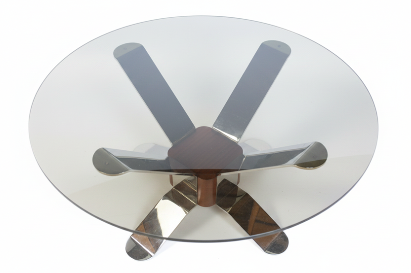 1980s_German_Round_Dining_Table_in_Solid_Teak_and_Chrome_Steel