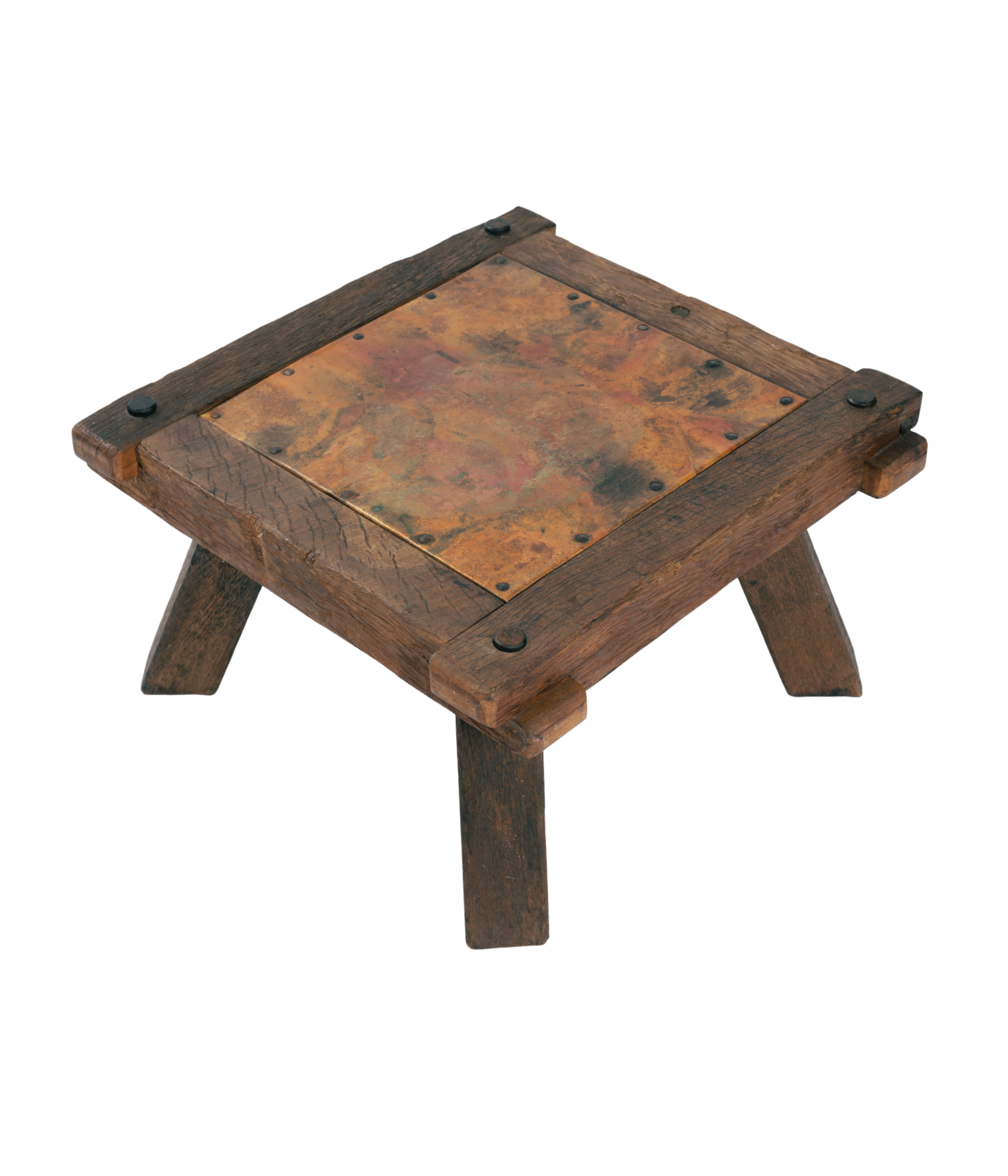 Rustic_Copper_Coffee_Table_with_Solid_Wood_Frame,_German_Mid_Century_Modern,_1970s