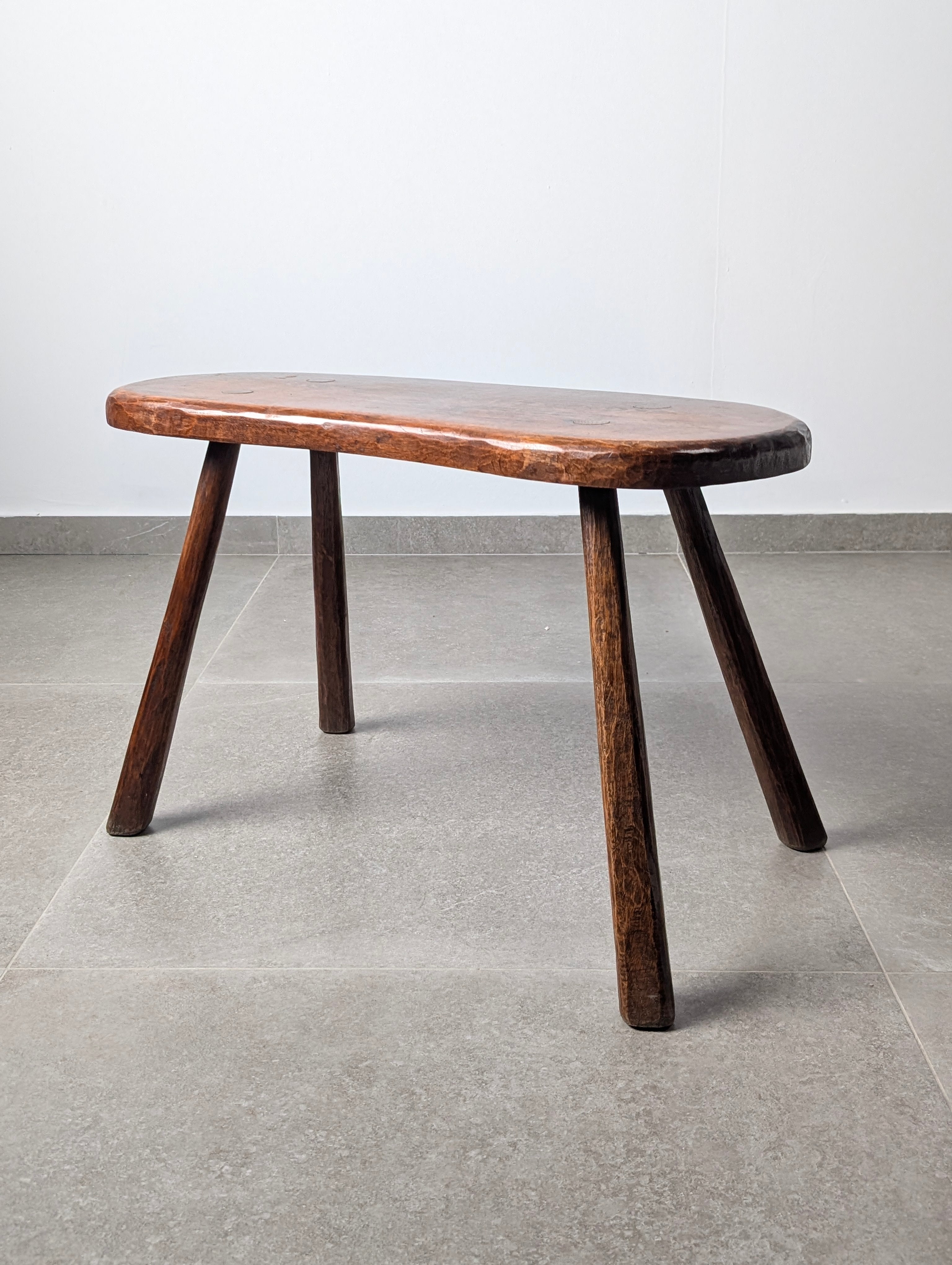 1940s_Hand-Carved_Wabi-Sabi_Hardwood_Bench_with_Organic_Live-Edge_Form