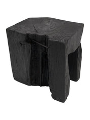 Rustic_Sculptural_Side_Table,_Stool,_Burnt_Black_Oak_Wood,_Logniture