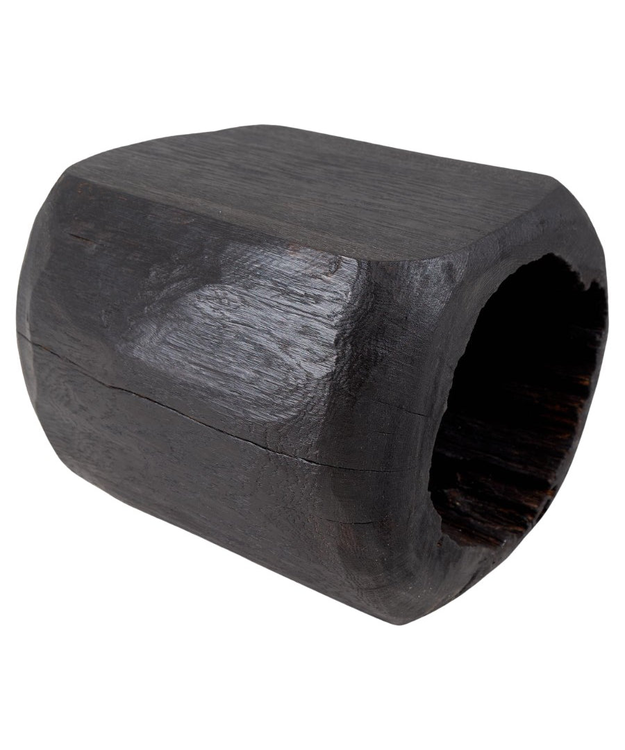 Rustic_Side_Table,_Stool,_Burnt_Black_Oak_Wood