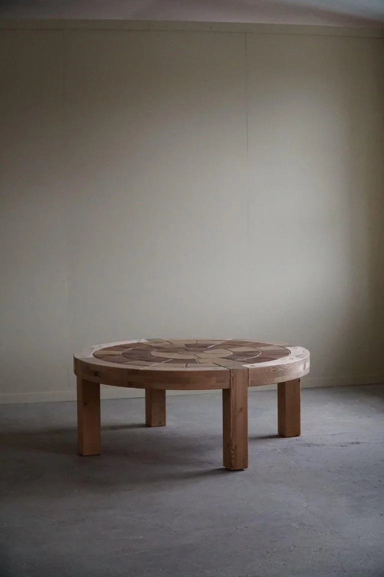 Sallingboe,_Large_Round_Coffee_Table_in_Pine_&_Ceramic,_Danish_Design,_1970s