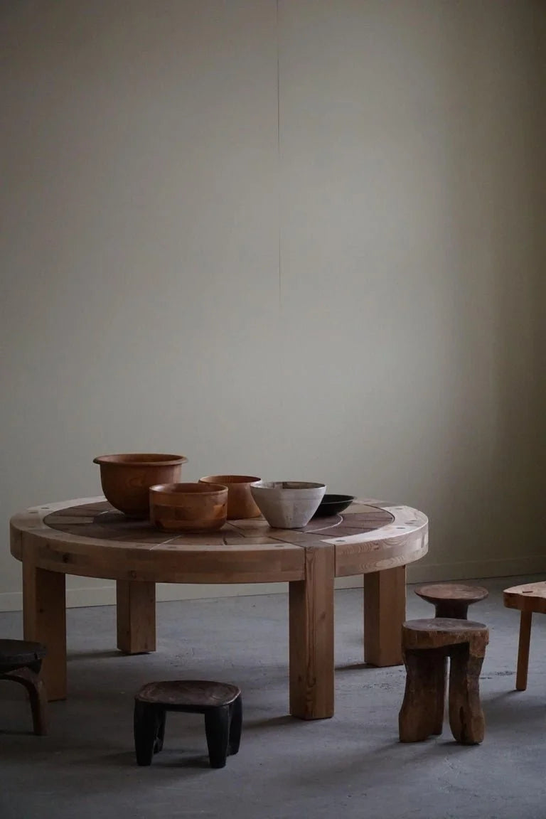 Sallingboe,_Large_Round_Coffee_Table_in_Pine_&_Ceramic,_Danish_Design,_1970s