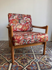 Scandinavian_Teak_Armchair_with_Floral_Silk_Cushions,_1960s–1970s