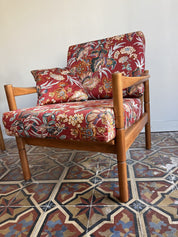 Scandinavian_Teak_Armchair_with_Floral_Silk_Cushions,_1960s–1970s