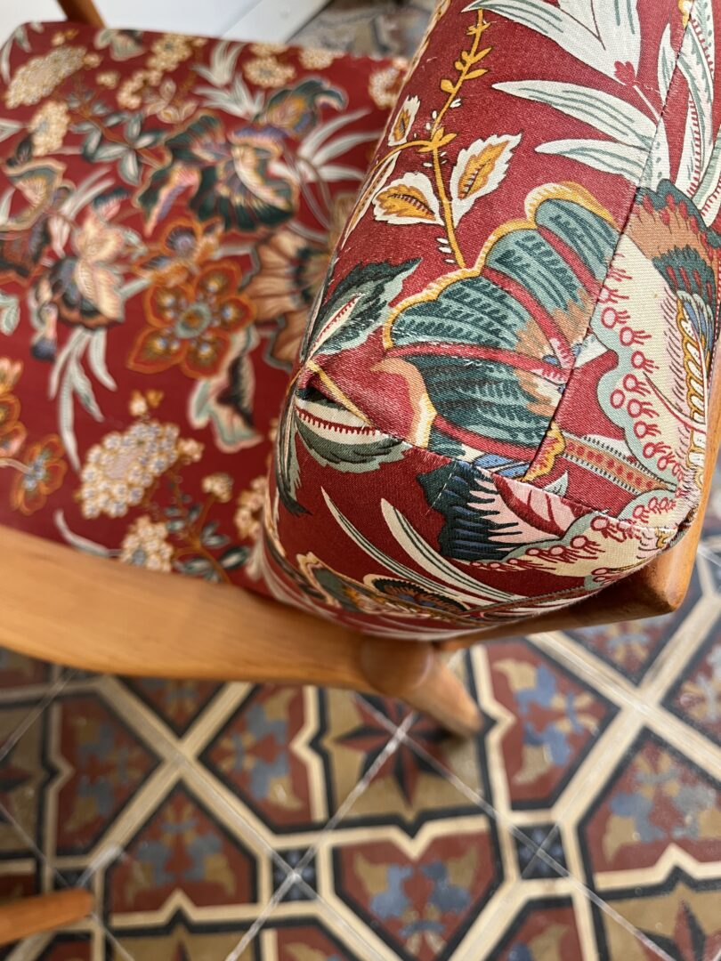 Scandinavian_Teak_Armchair_with_Floral_Silk_Cushions,_1960s–1970s