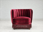 Scandinavian_Armchair,_Cherry_Red_Velour_&_Wood_Frame,_1970s_Denmark
