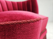 Scandinavian_Armchair,_Cherry_Red_Velour_&_Wood_Frame,_1970s_Denmark