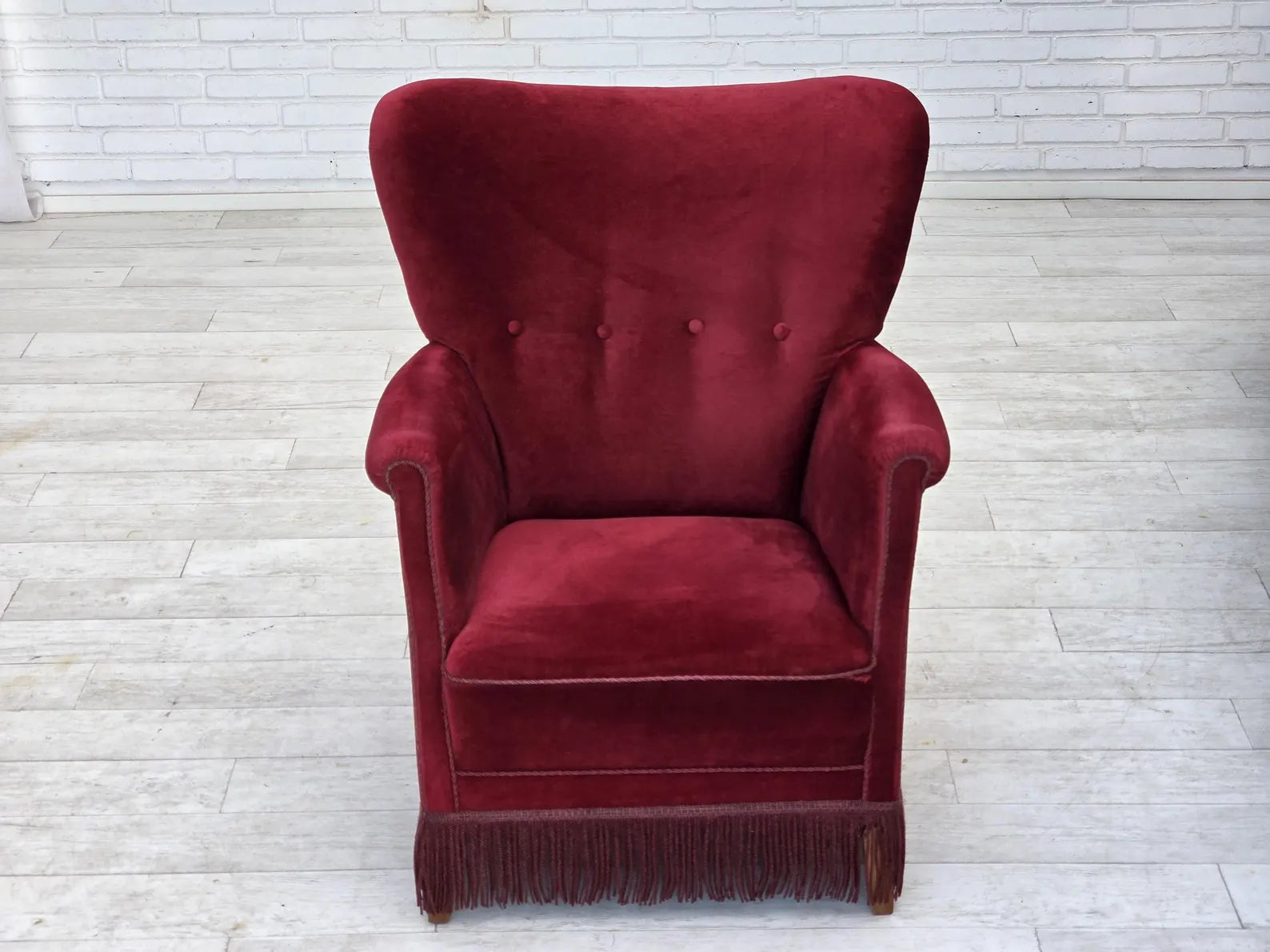 Scandinavian_Armchair,_Red_Velour_&_Oak,_1970s_Denmark