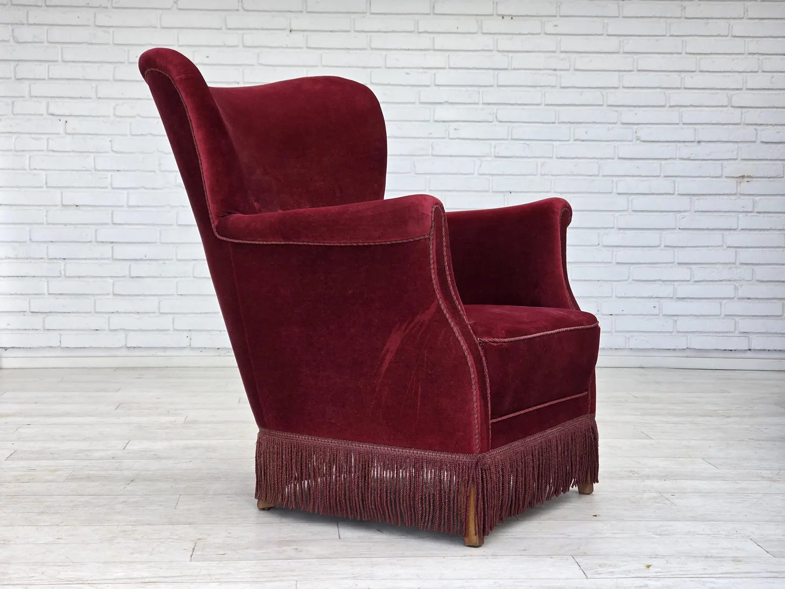 Scandinavian_Armchair,_Red_Velour_&_Oak,_1970s_Denmark
