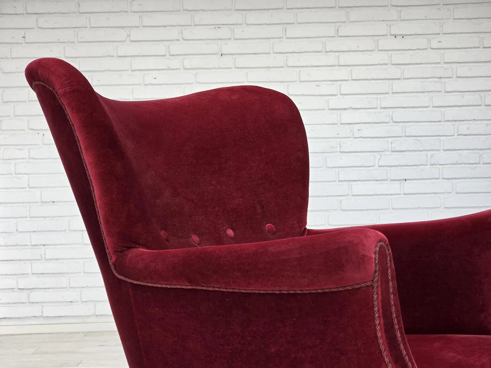 Scandinavian_Armchair,_Red_Velour_&_Oak,_1970s_Denmark