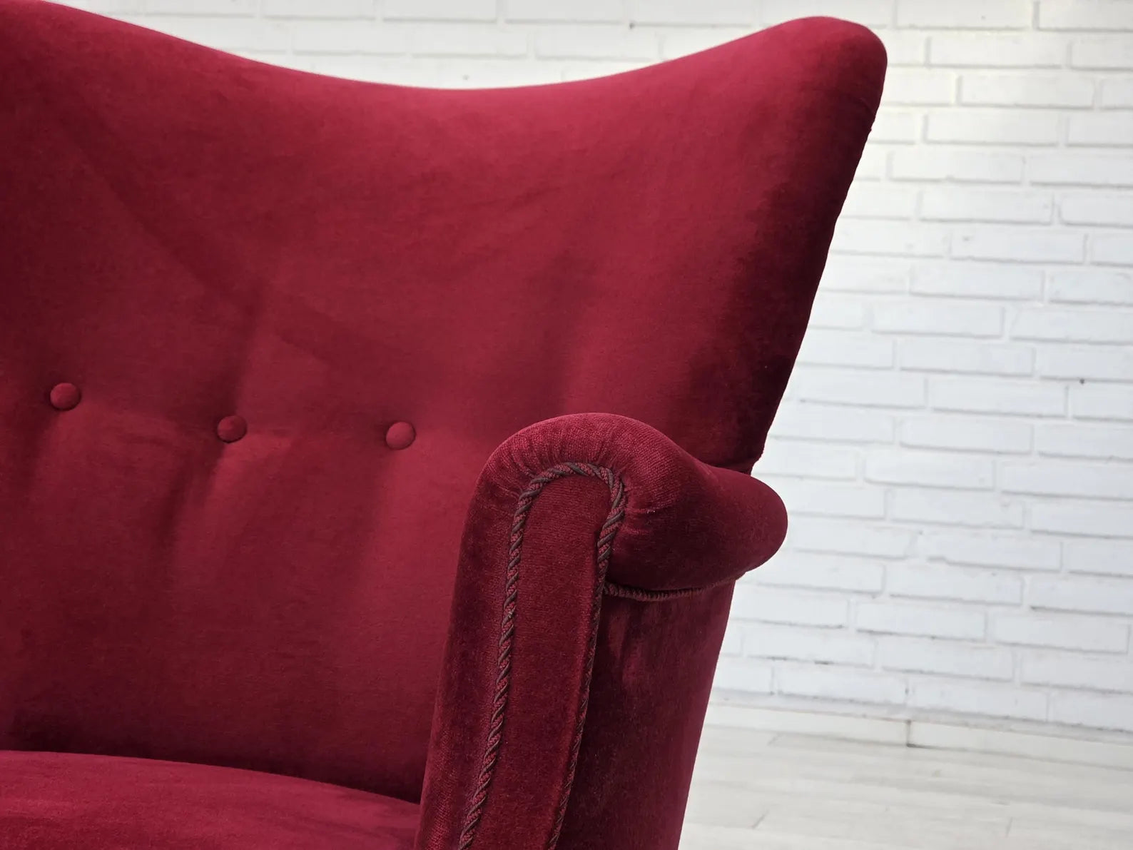 Scandinavian_Armchair,_Red_Velour_&_Oak,_1970s_Denmark