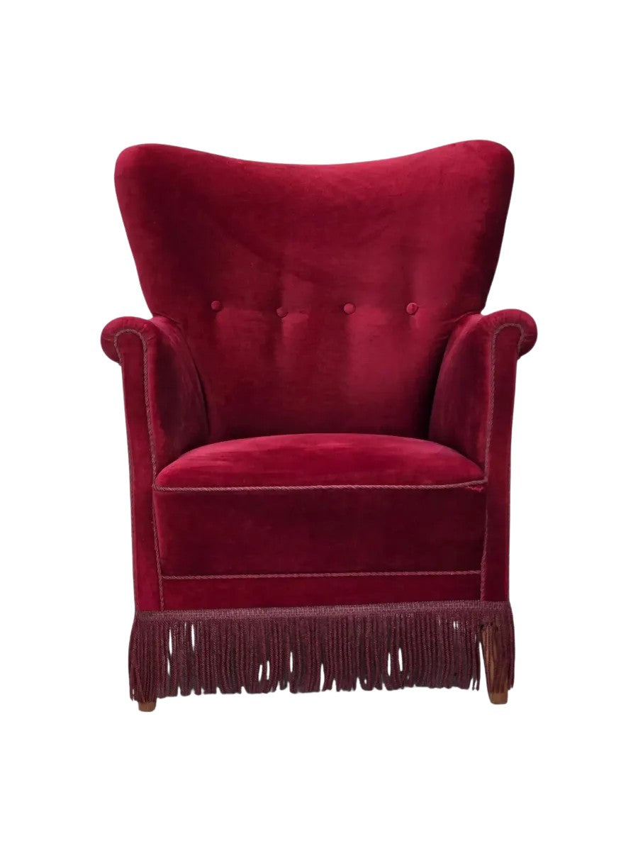 Scandinavian_Armchair,_Red_Velour_&_Oak,_1970s_Denmark
