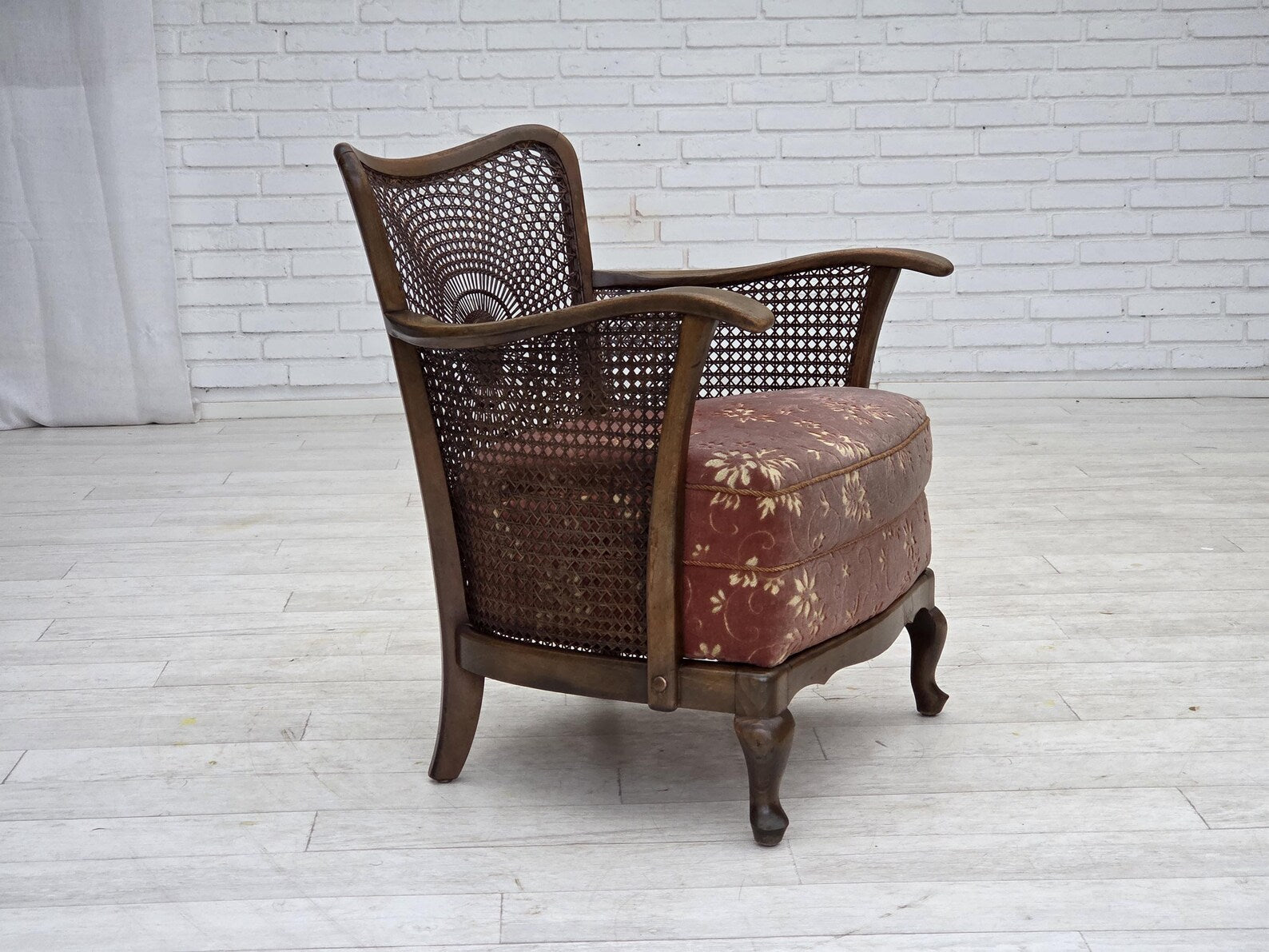 Modern_Armchair_in_Salmon_Pink_Velour_with_Mesh_Detail,_1950s,_Denmark