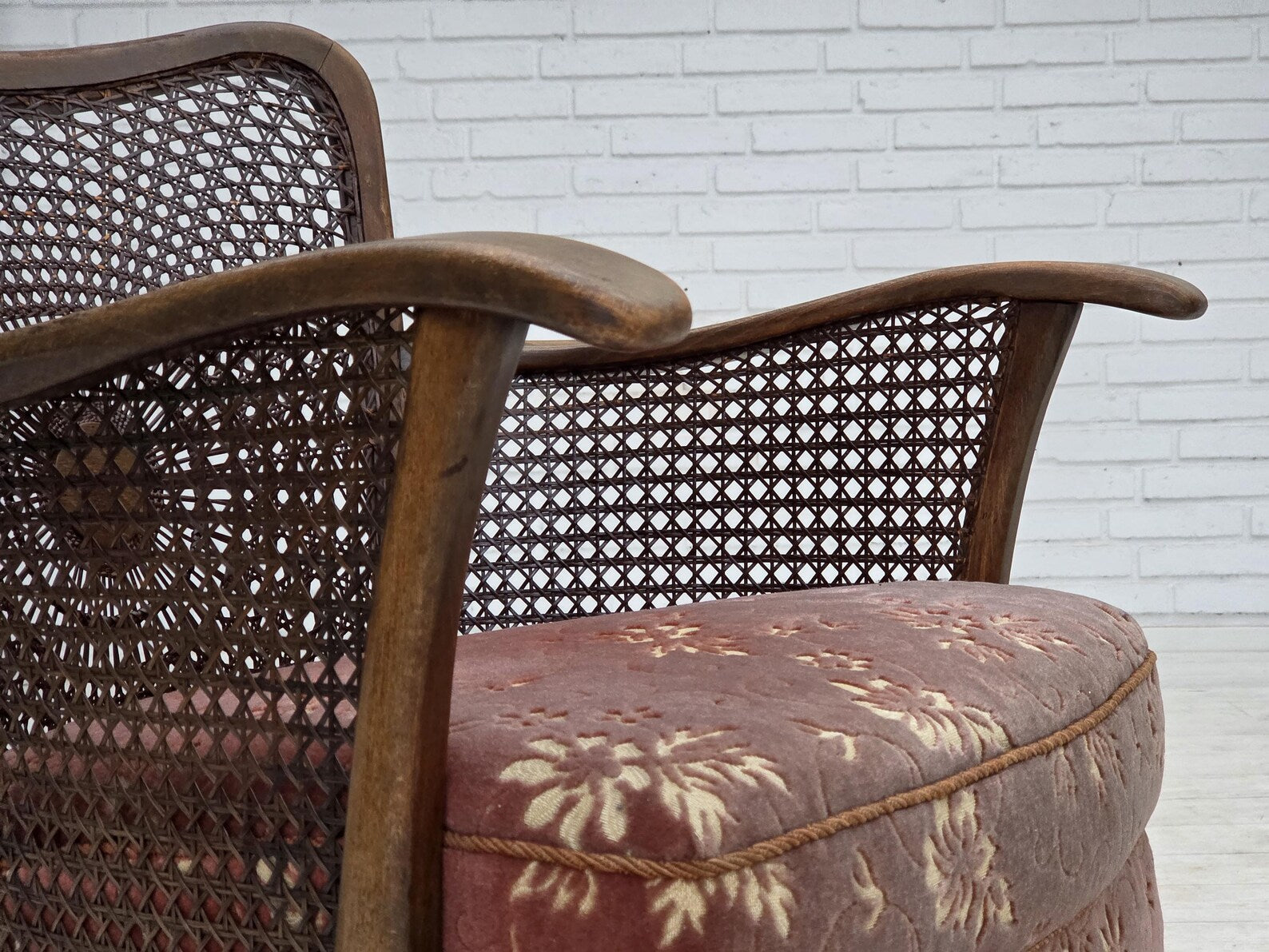 Modern_Armchair_in_Salmon_Pink_Velour_with_Mesh_Detail,_1950s,_Denmark
