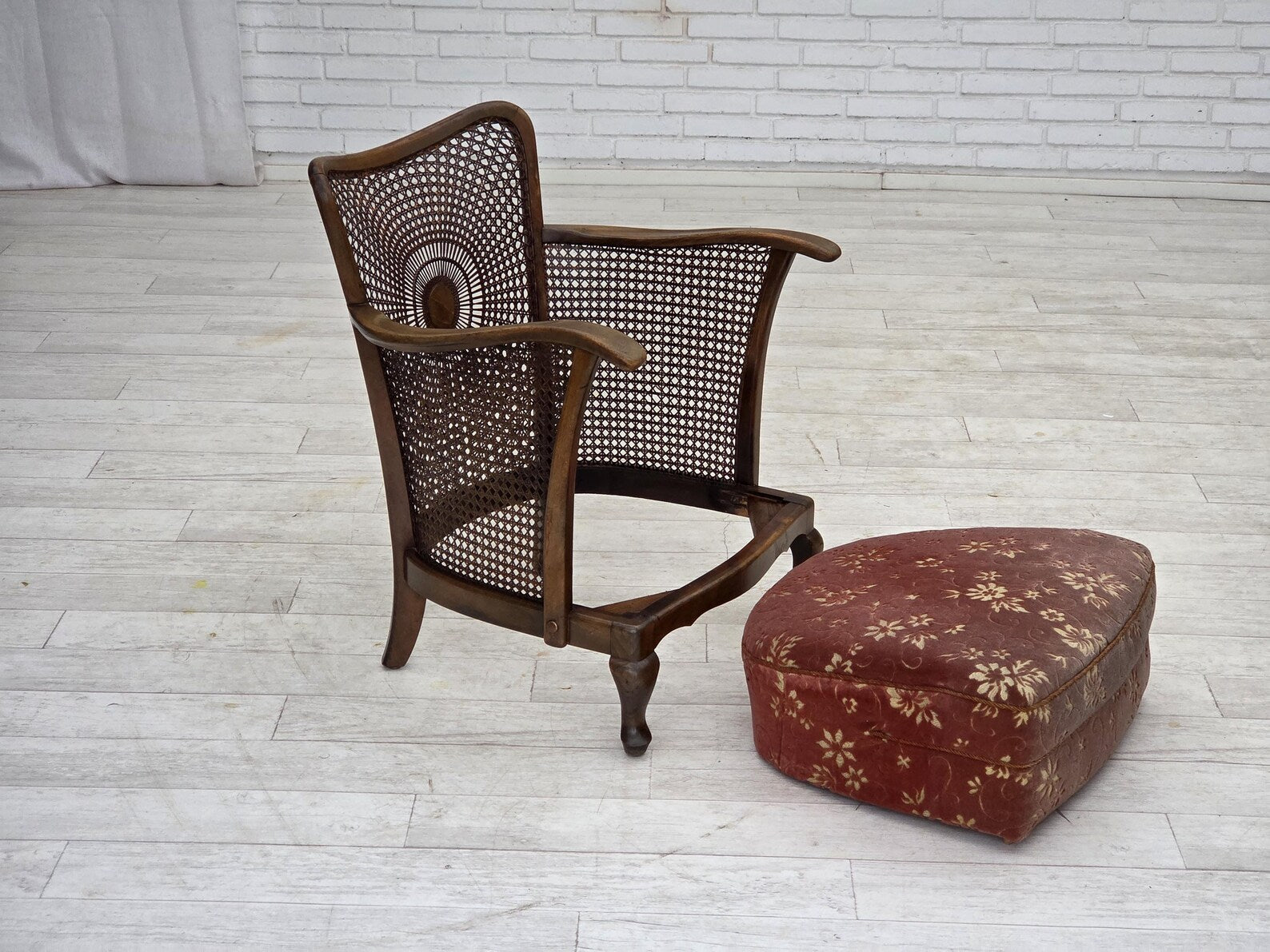 Modern_Armchair_in_Salmon_Pink_Velour_with_Mesh_Detail,_1950s,_Denmark