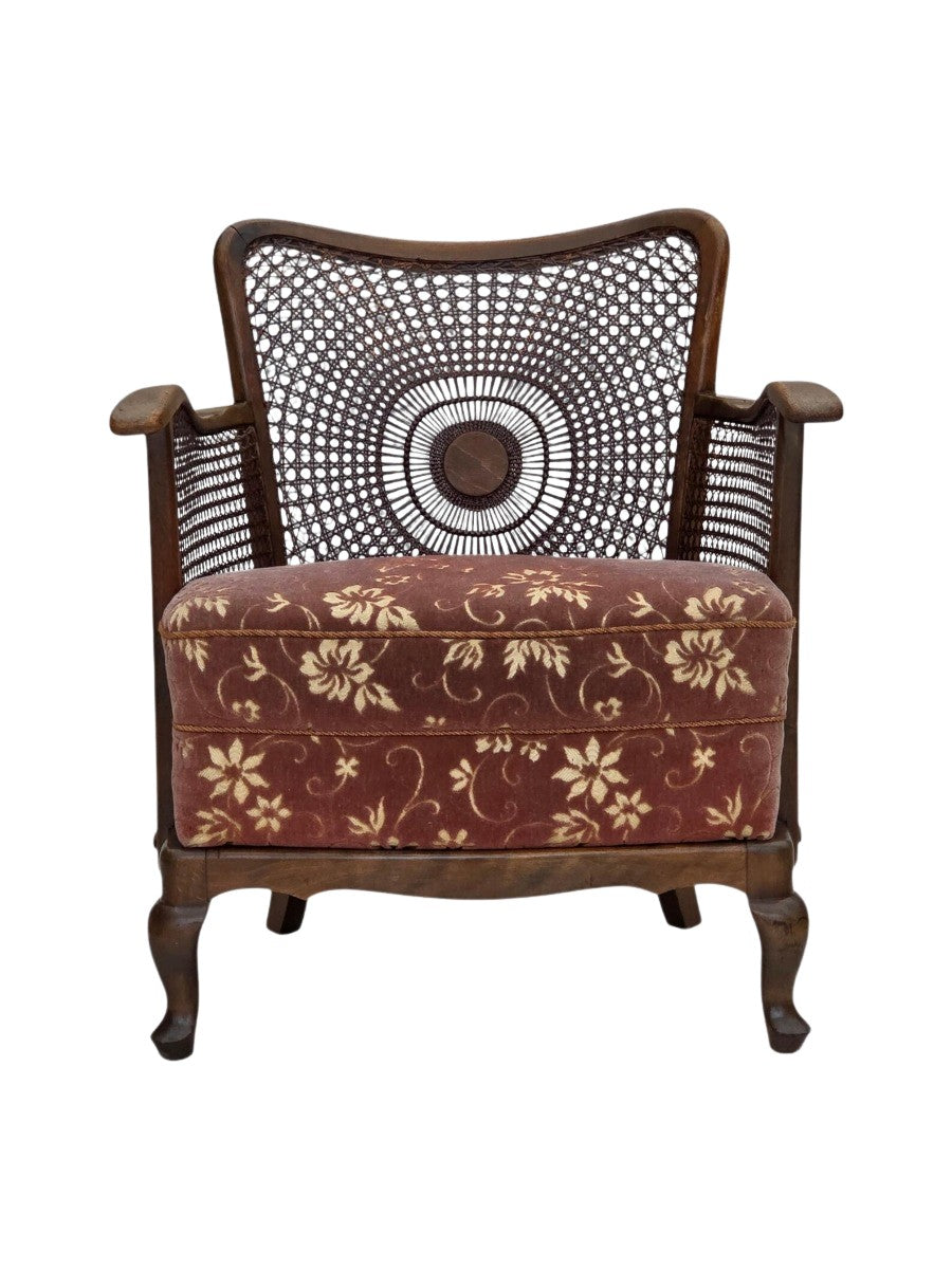 Modern_Armchair_in_Salmon_Pink_Velour_with_Mesh_Detail,_1950s,_Denmark