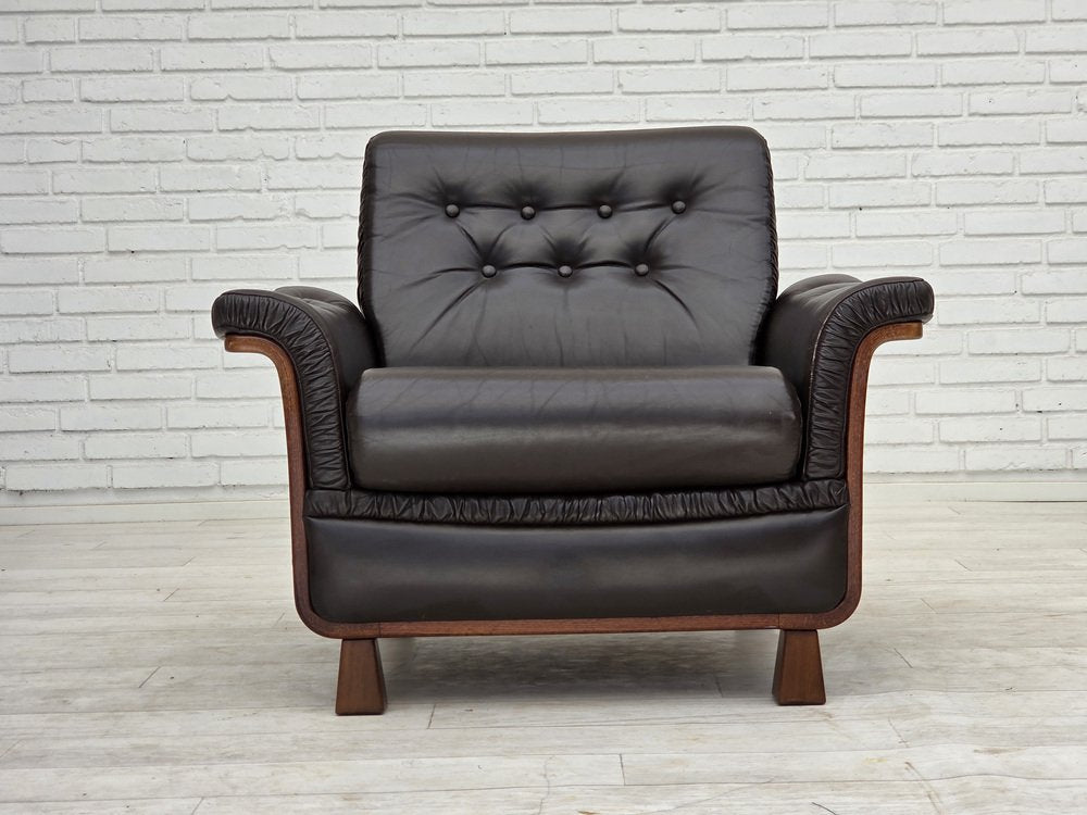 Scandinavian_Armchair,_Upholstered_Seat_&_Wood_Frame,_1970s_Denmark