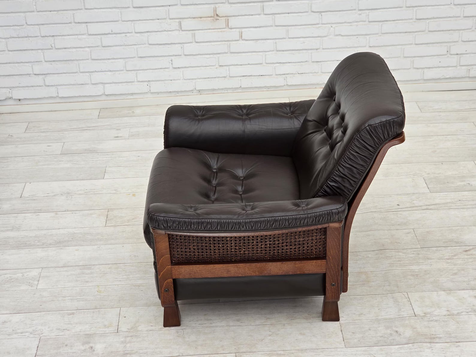 Scandinavian_Armchair,_Upholstered_Seat_&_Wood_Frame,_1970s_Denmark