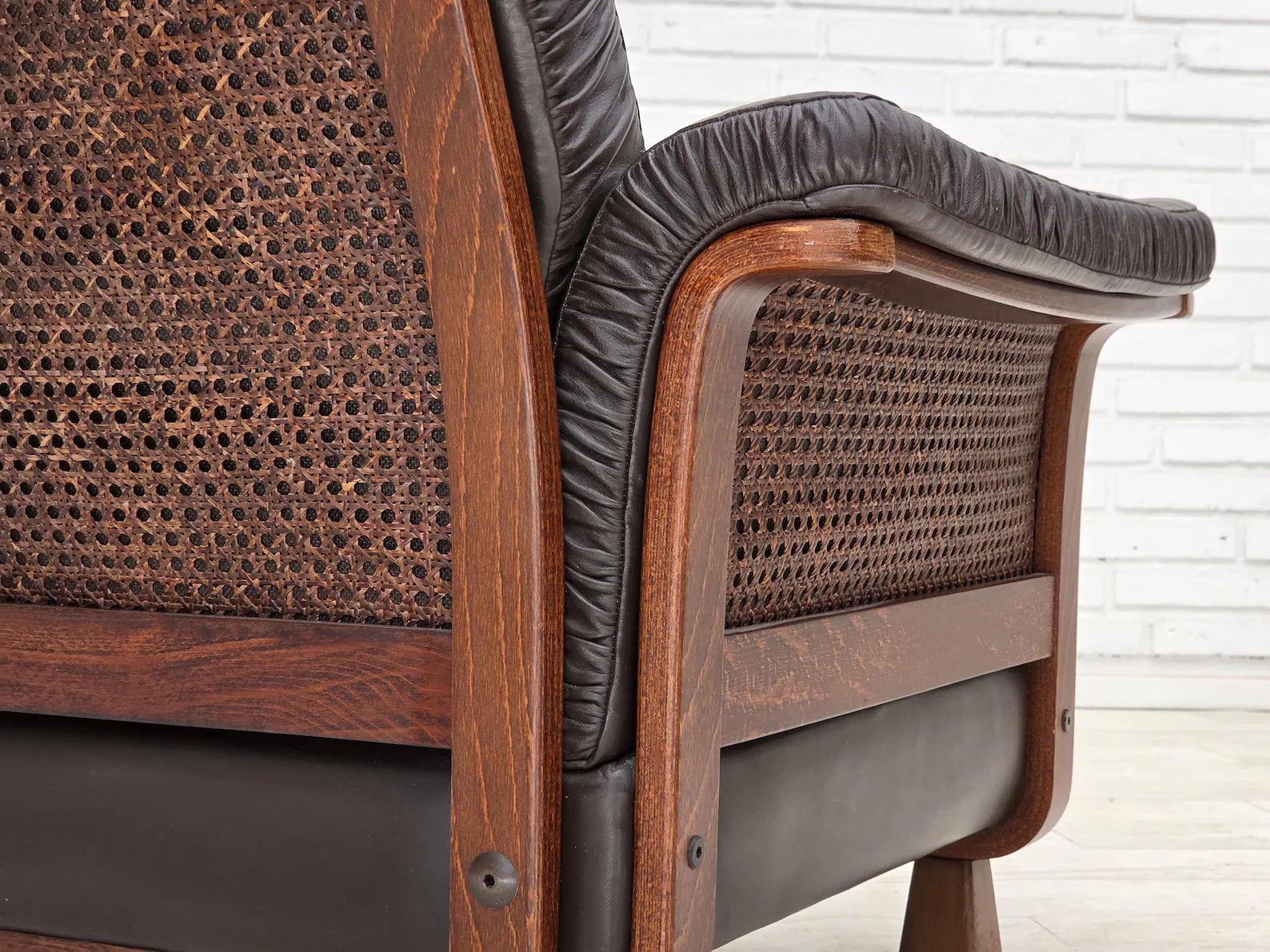 Scandinavian_Armchair,_Upholstered_Seat_&_Wood_Frame,_1970s_Denmark
