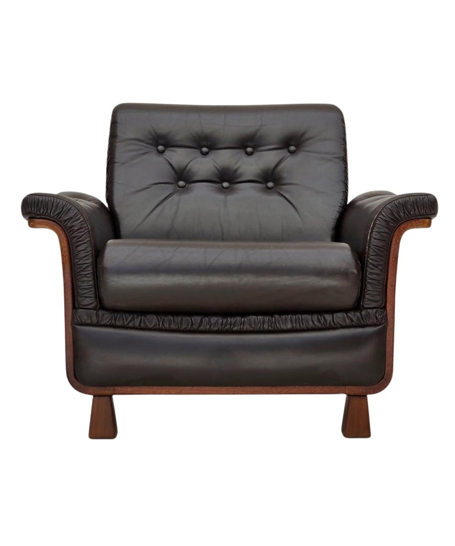 Scandinavian_Armchair,_Upholstered_Seat_&_Wood_Frame,_1970s_Denmark