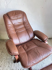 Set_of_Swivel_Lounge_Chair_with_Ottoman,1990s_Scandinavian_Style_Brown_Leather_Reclining