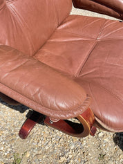 Set_of_Swivel_Lounge_Chair_with_Ottoman,1990s_Scandinavian_Style_Brown_Leather_Reclining