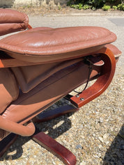 Set_of_Swivel_Lounge_Chair_with_Ottoman,1990s_Scandinavian_Style_Brown_Leather_Reclining