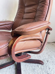Set_of_Swivel_Lounge_Chair_with_Ottoman,1990s_Scandinavian_Style_Brown_Leather_Reclining