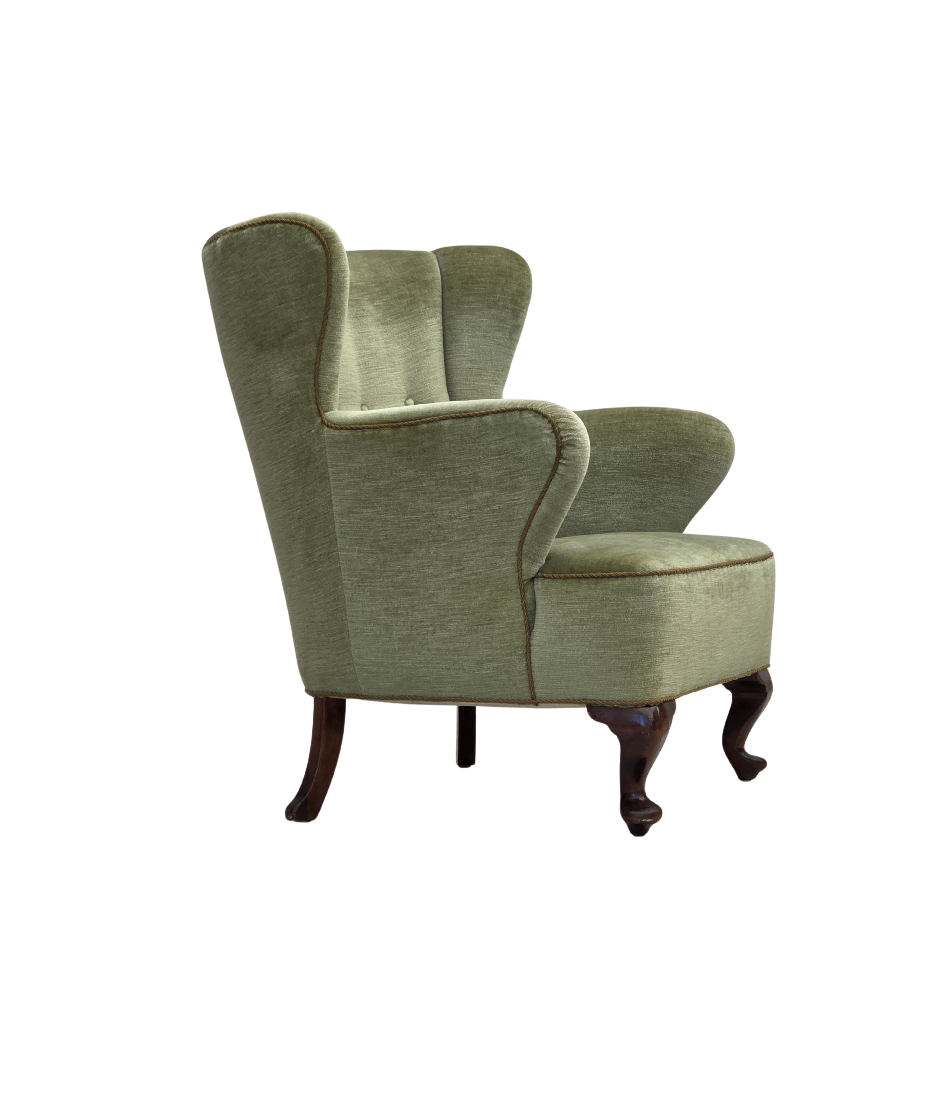 Scandinavian_Green_Velour_Lounge_Chair,_Oak,_Denmark_or_Sweden,_1960s